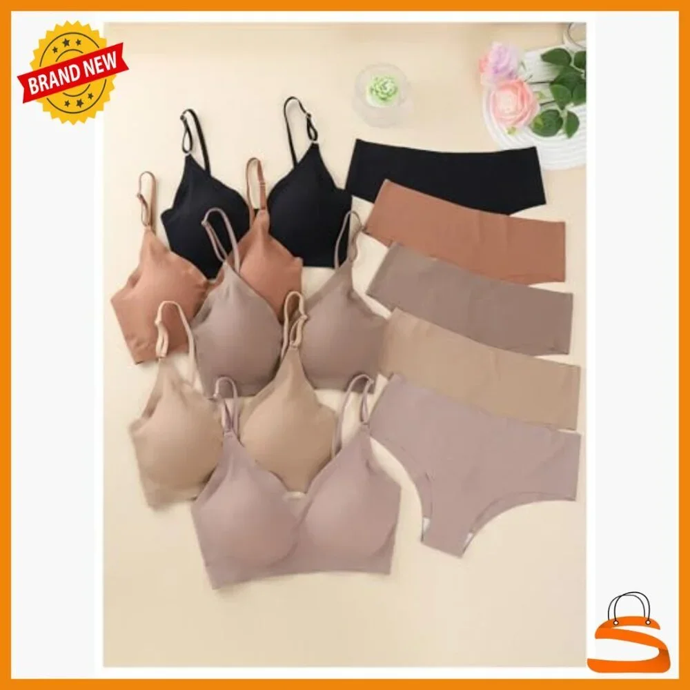 10 Piece Seamless Wireless Bra and Panty Set, DD Cup, Adjustable Straps